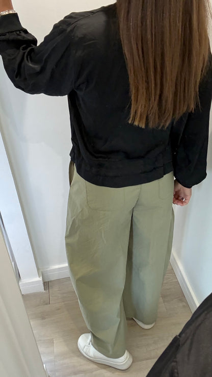 BLACK SATIN FRILL BOMBER JACKET