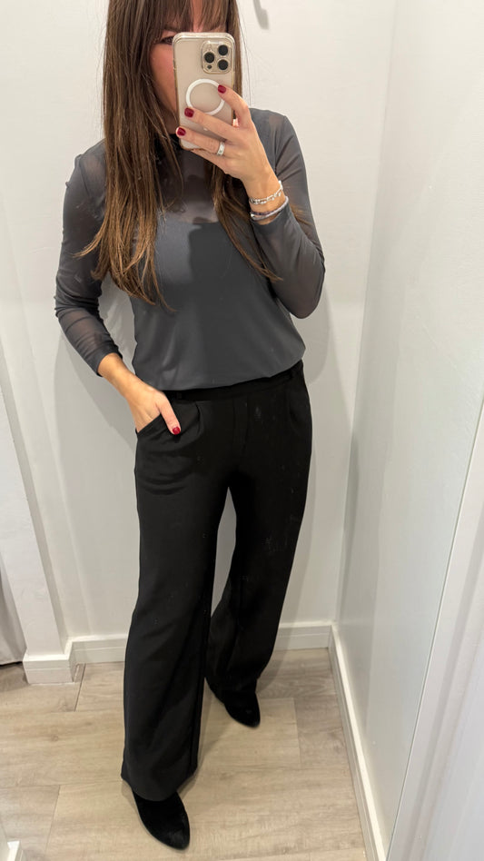 BLACK TAILORED STRETCHY SMART PULL-ON TROUSERS
