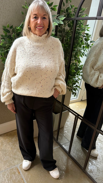 BLACK TAILORED STRETCHY SMART PULL-ON TROUSERS