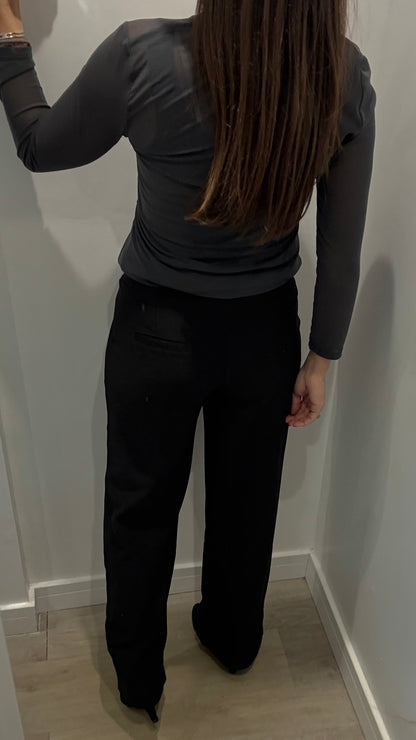 BLACK TAILORED STRETCHY SMART PULL-ON TROUSERS