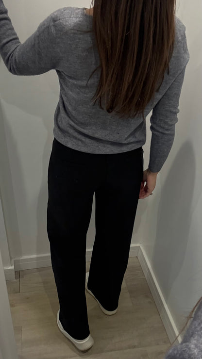 BLACK TAILORED STRETCHY SMART PULL-ON TROUSERS