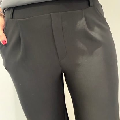 BLACK TAILORED STRETCHY SMART PULL-ON TROUSERS