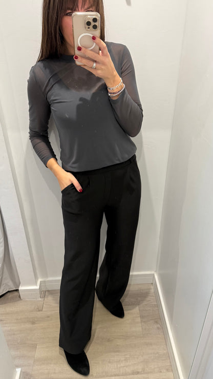 BLACK TAILORED STRETCHY SMART PULL-ON TROUSERS