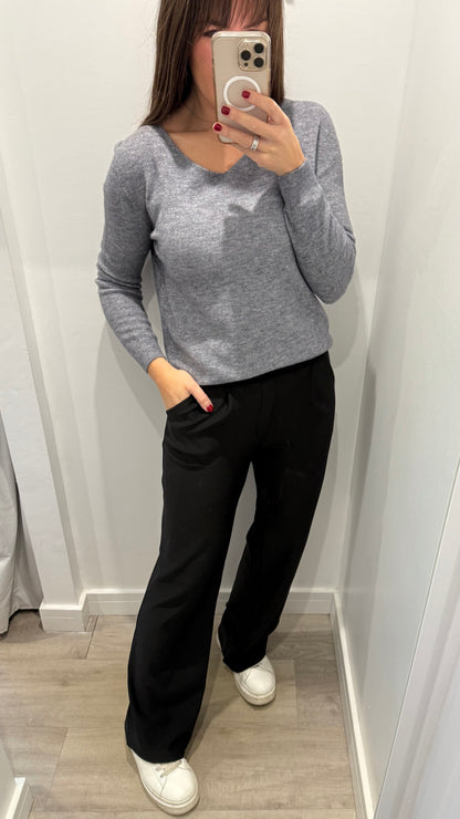 BLACK TAILORED STRETCHY SMART PULL-ON TROUSERS
