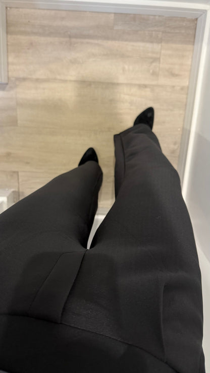 BLACK TAILORED STRETCHY SMART PULL-ON TROUSERS