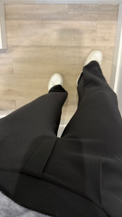 BLACK TAILORED STRETCHY SMART PULL-ON TROUSERS