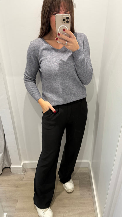 BLACK TAILORED STRETCHY SMART PULL-ON TROUSERS