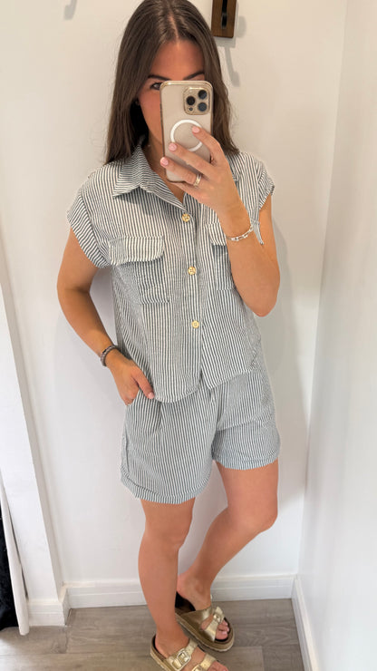 BLACK STRIPE SHORT SET