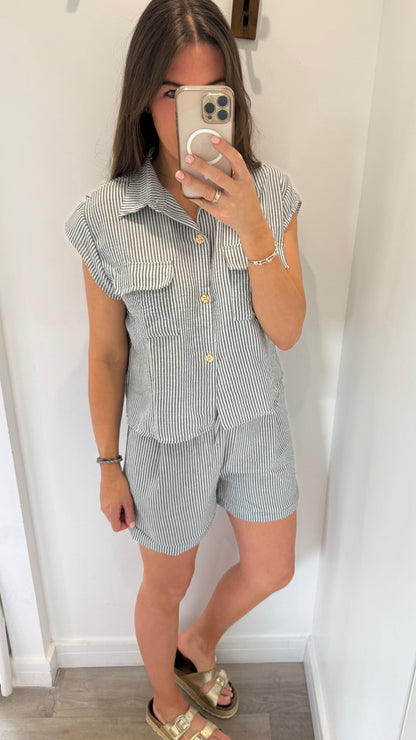 BLACK STRIPE SHORT SET