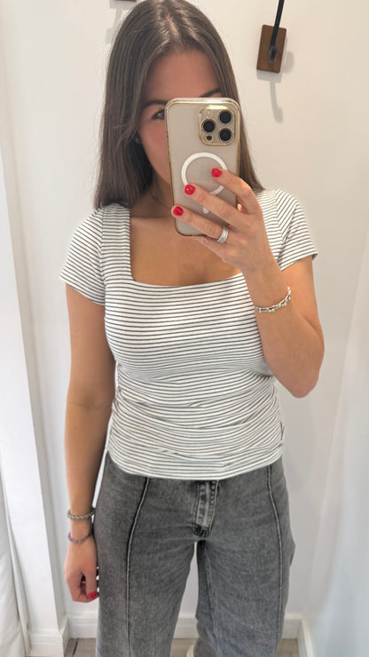 BLACK STRIPE SQUARE NECK TOP