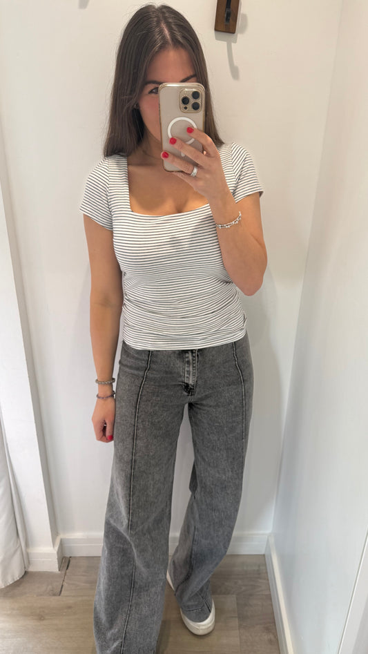 BLACK STRIPE SQUARE NECK TOP