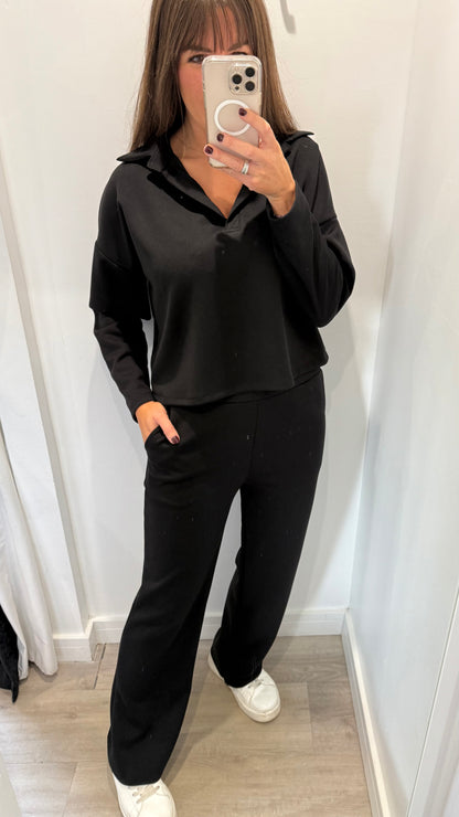 BLACK TWO PIECE LOUNGE SET