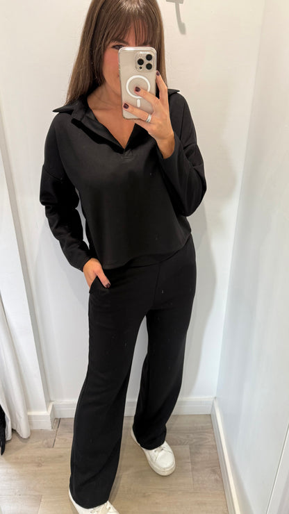 BLACK TWO PIECE LOUNGE SET