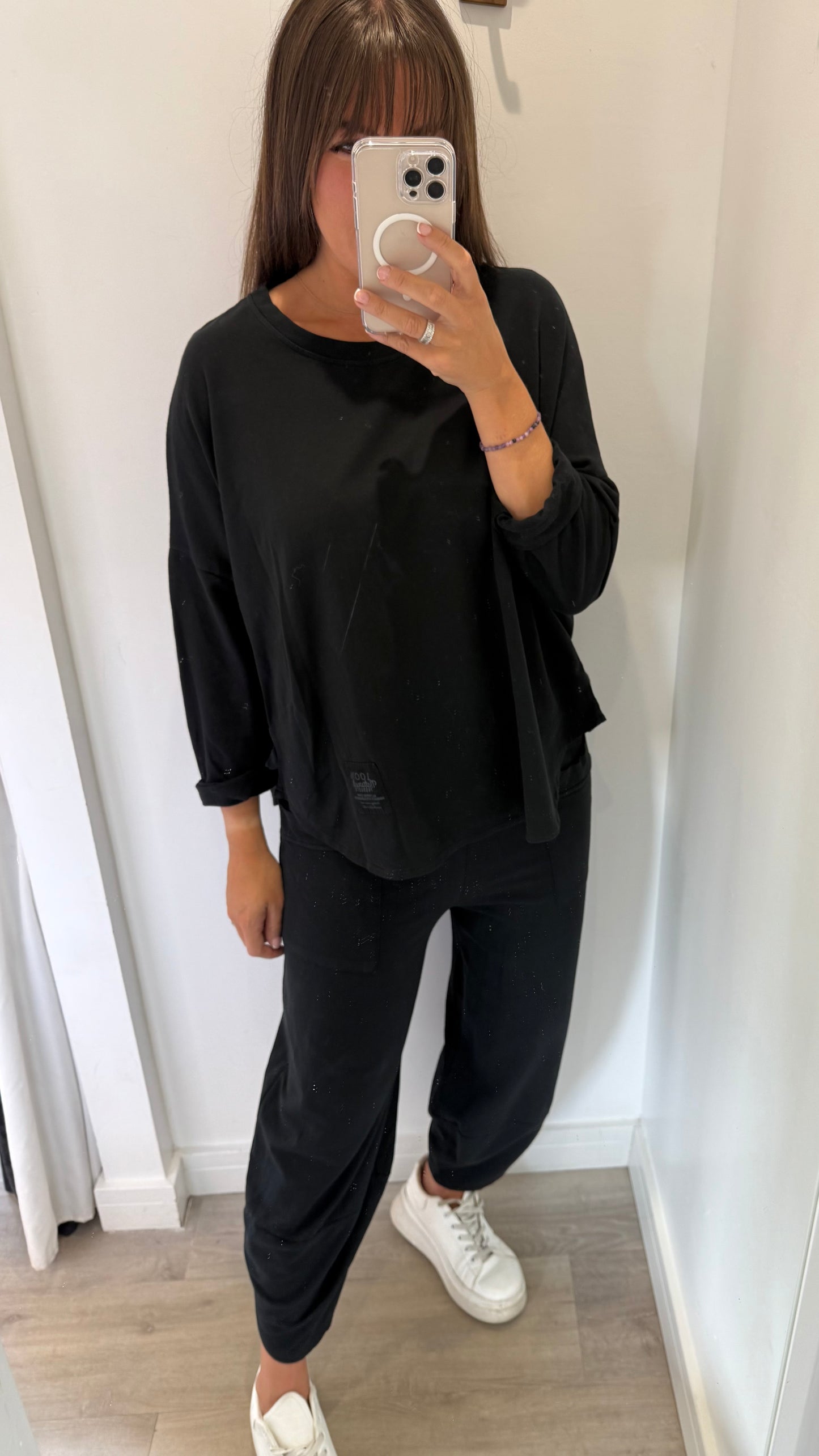BLACK NATURAL LOUNGE SET - BARREL BOTTOMS & SCOOP HEM TOP