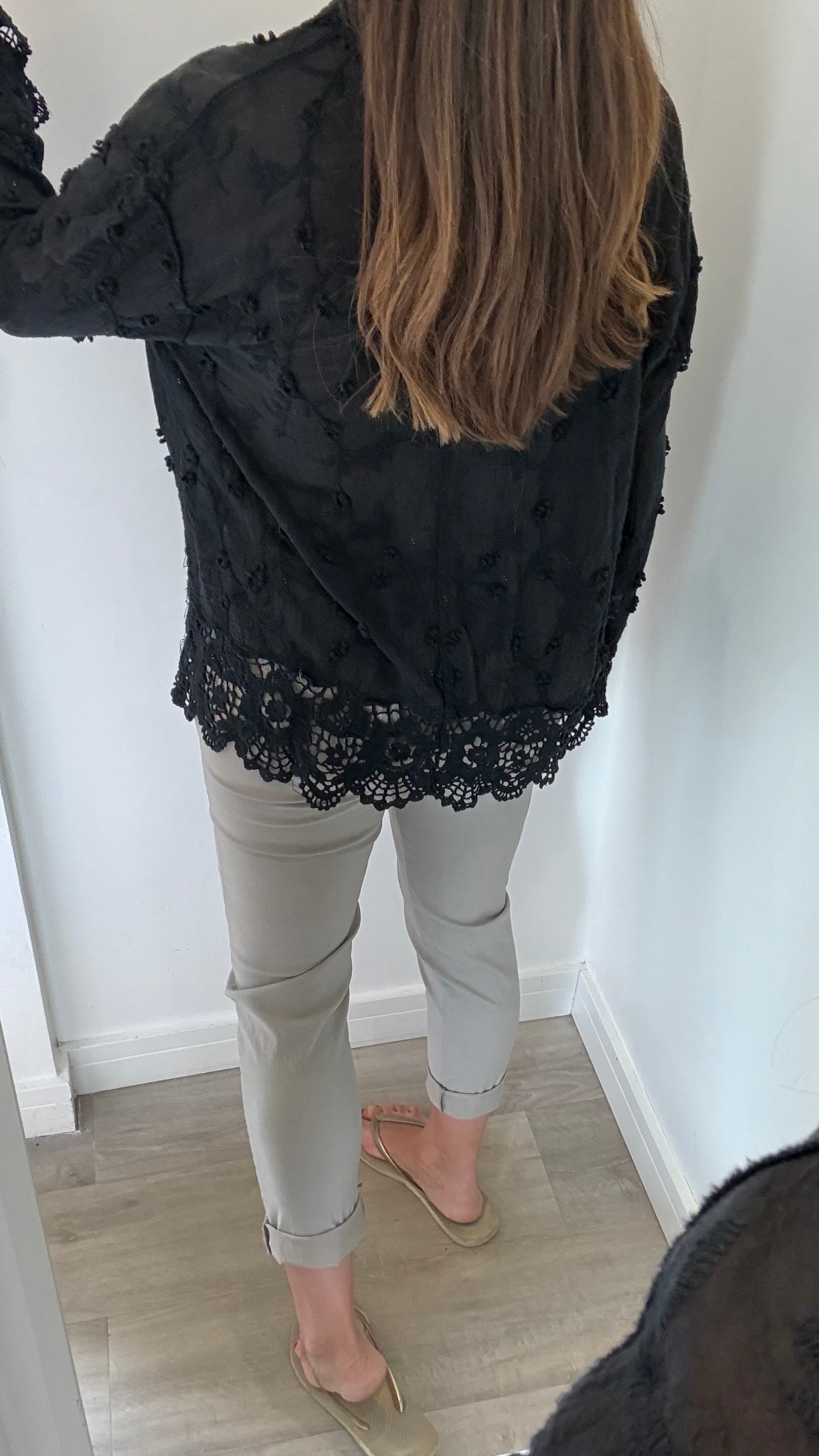 BLACK CROCHET DETAIL SHIRT