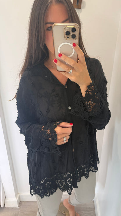 BLACK CROCHET DETAIL SHIRT