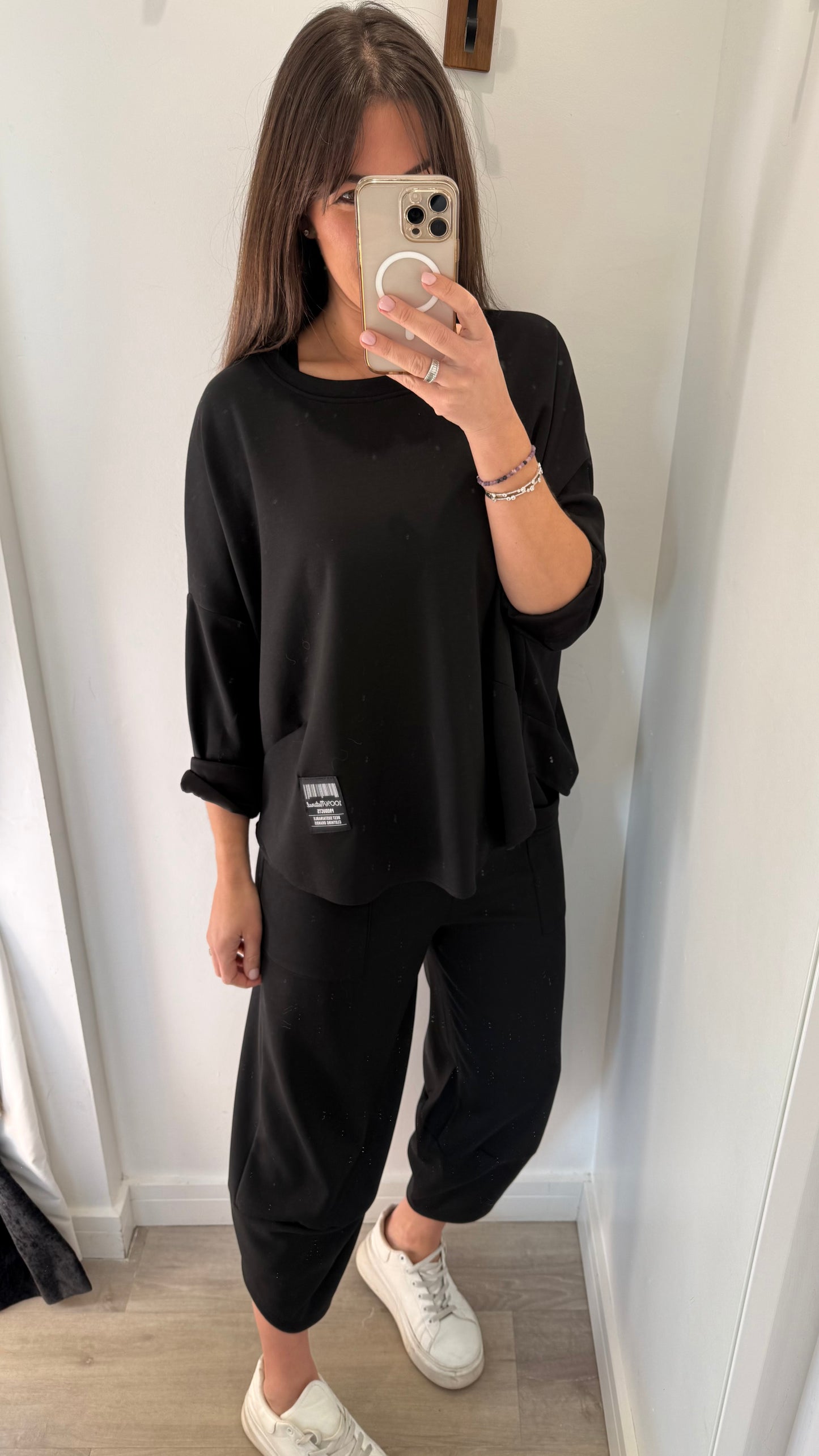BLACK NATURAL LOUNGE SET - BARREL BOTTOMS & SCOOP HEM TOP