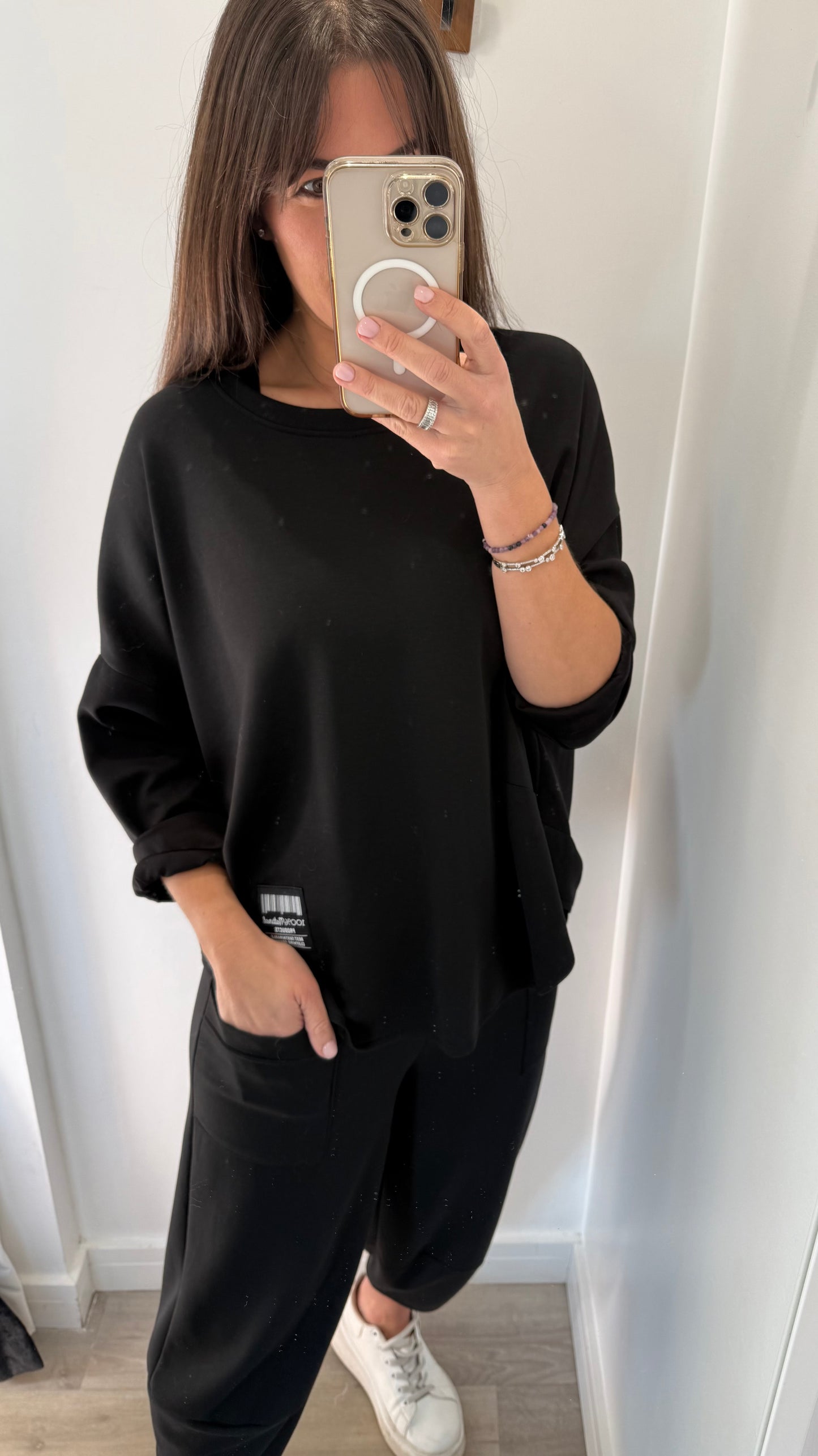 BLACK NATURAL LOUNGE SET - BARREL BOTTOMS & SCOOP HEM TOP