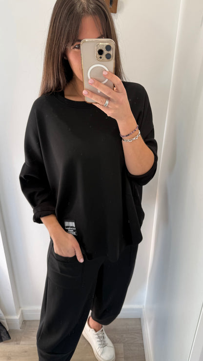 BLACK NATURAL LOUNGE SET - BARREL BOTTOMS & SCOOP HEM TOP