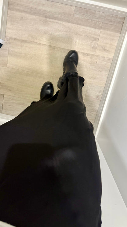 BLACK SATIN BIAS-CUT SLIP SKIRT