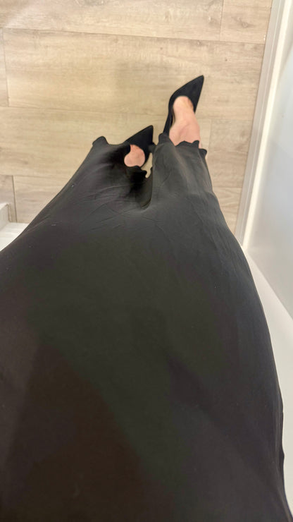 BLACK SATIN BIAS-CUT SLIP SKIRT