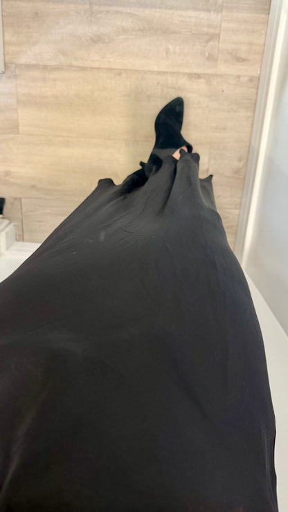 BLACK SATIN BIAS-CUT SLIP SKIRT