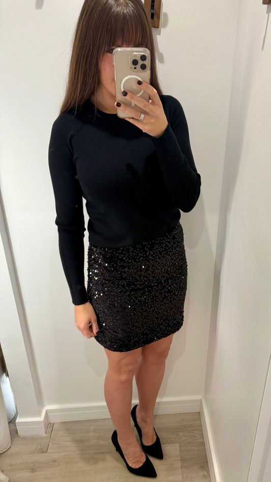 BLACK SEQUIN MINI SKIRT