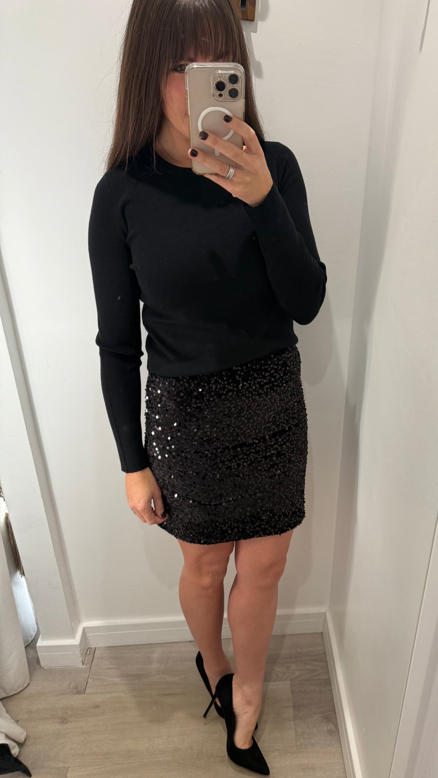 BLACK SEQUIN MINI SKIRT