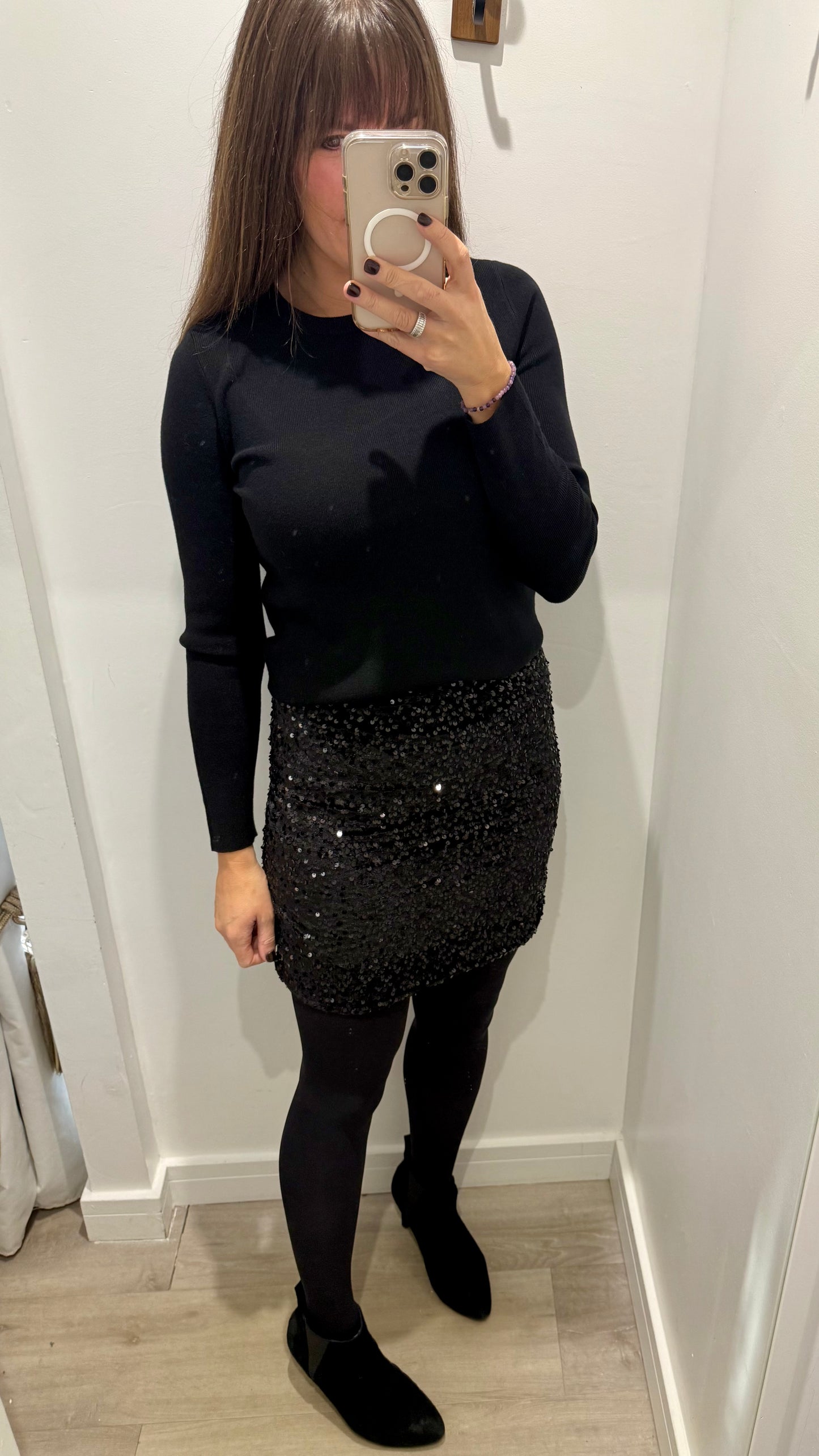 BLACK SEQUIN MINI SKIRT