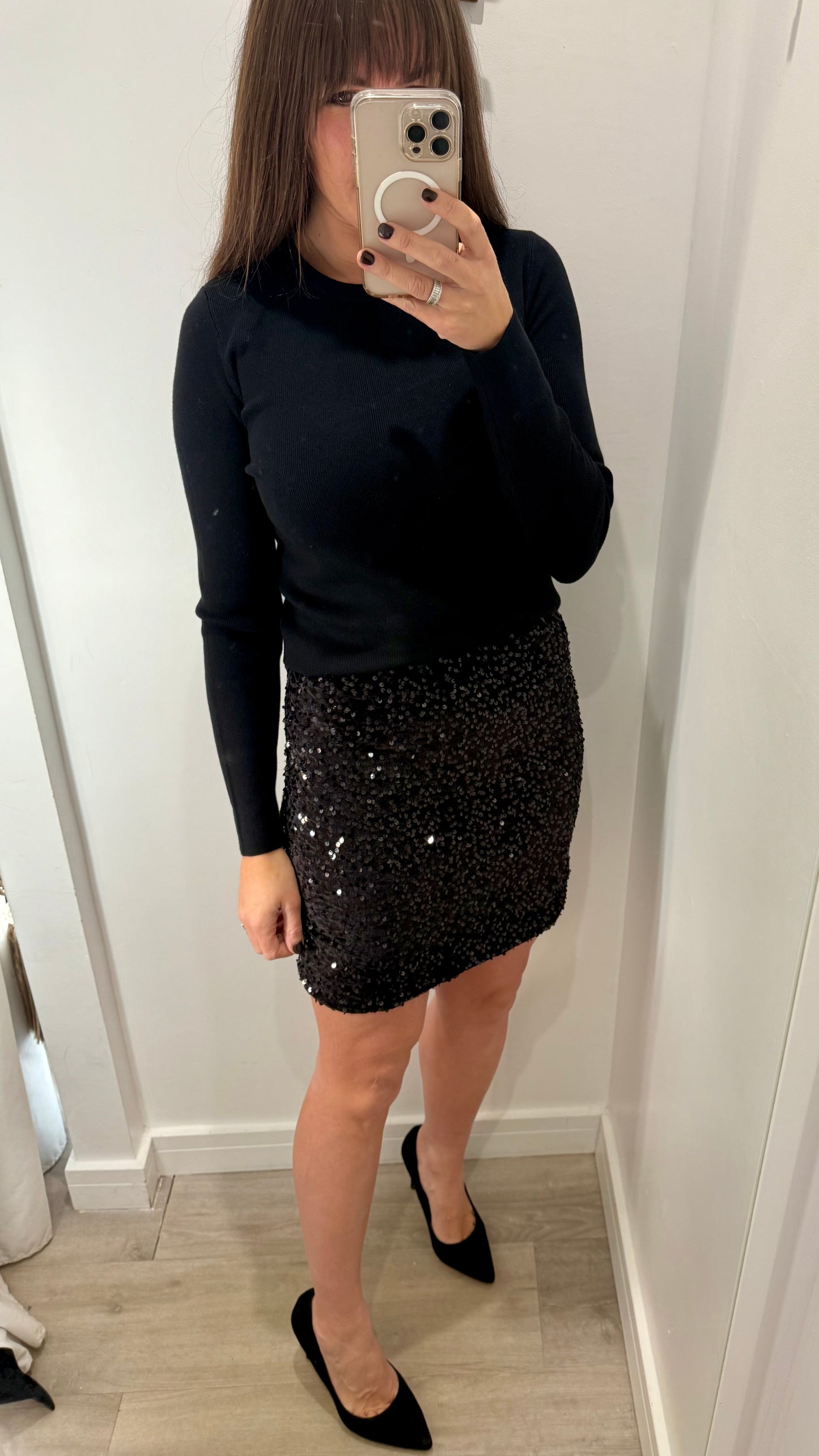 BLACK SEQUIN MINI SKIRT