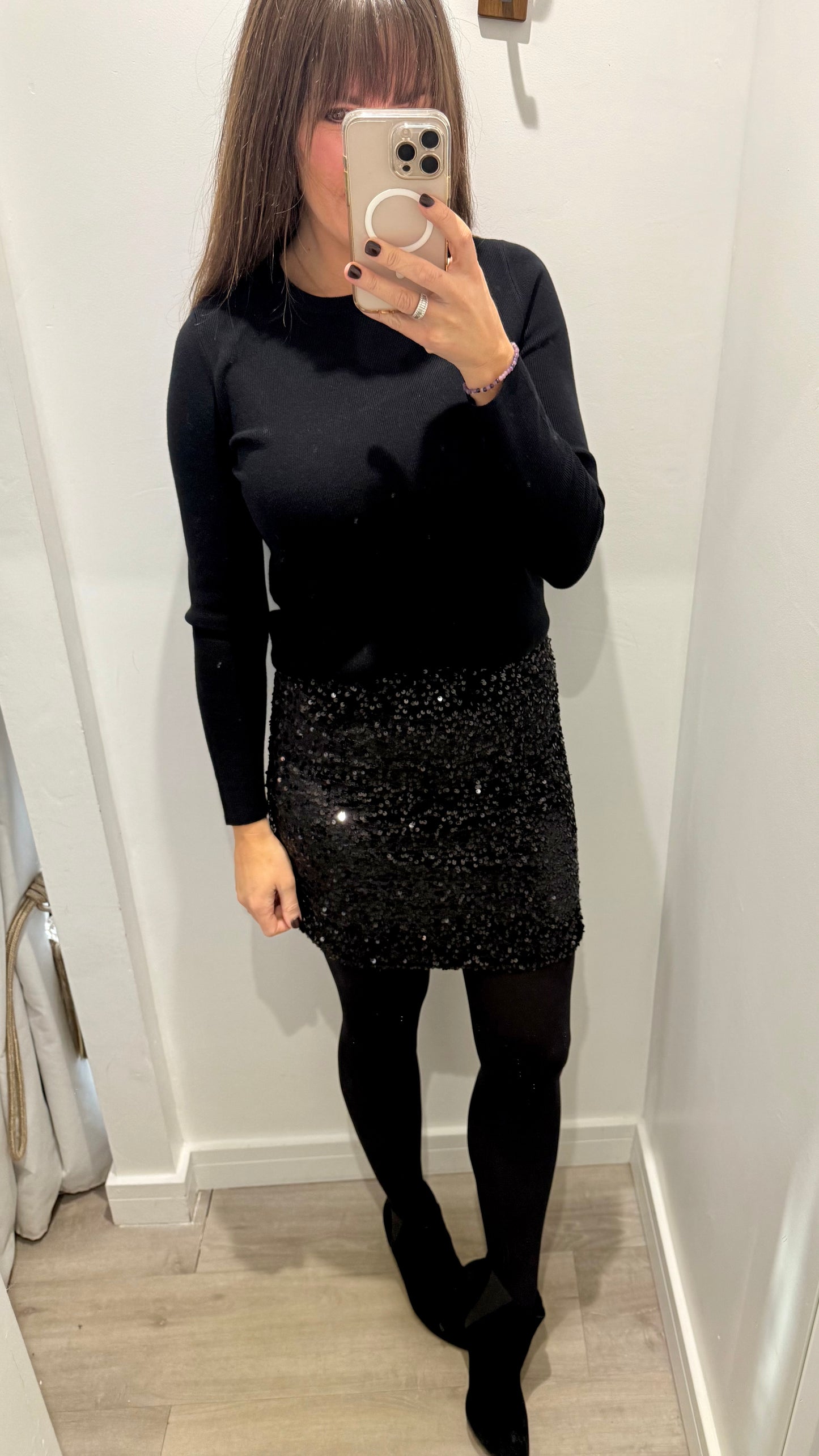 BLACK SEQUIN MINI SKIRT