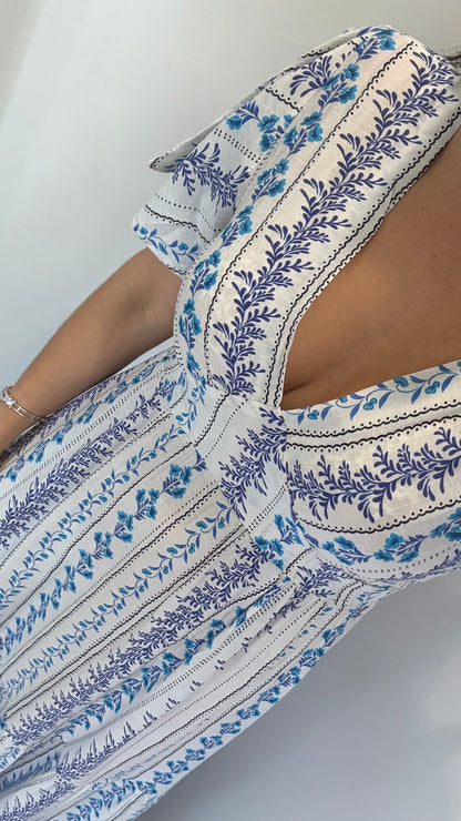 BLUE FLORAL SILKY MAXI DRESS