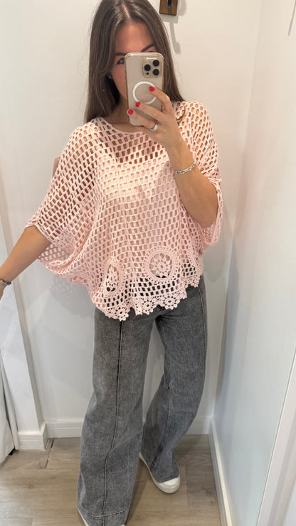 BLUSH CROCHET FLORAL 2-IN-1 TOP