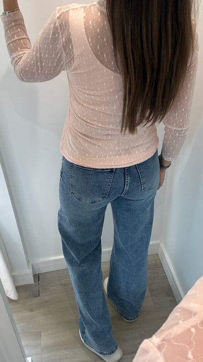 BLUSH PINK SHEER FLORAL TEXTURE TOP