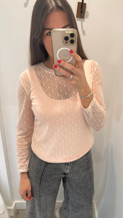 BLUSH PINK SHEER FLORAL TEXTURE TOP