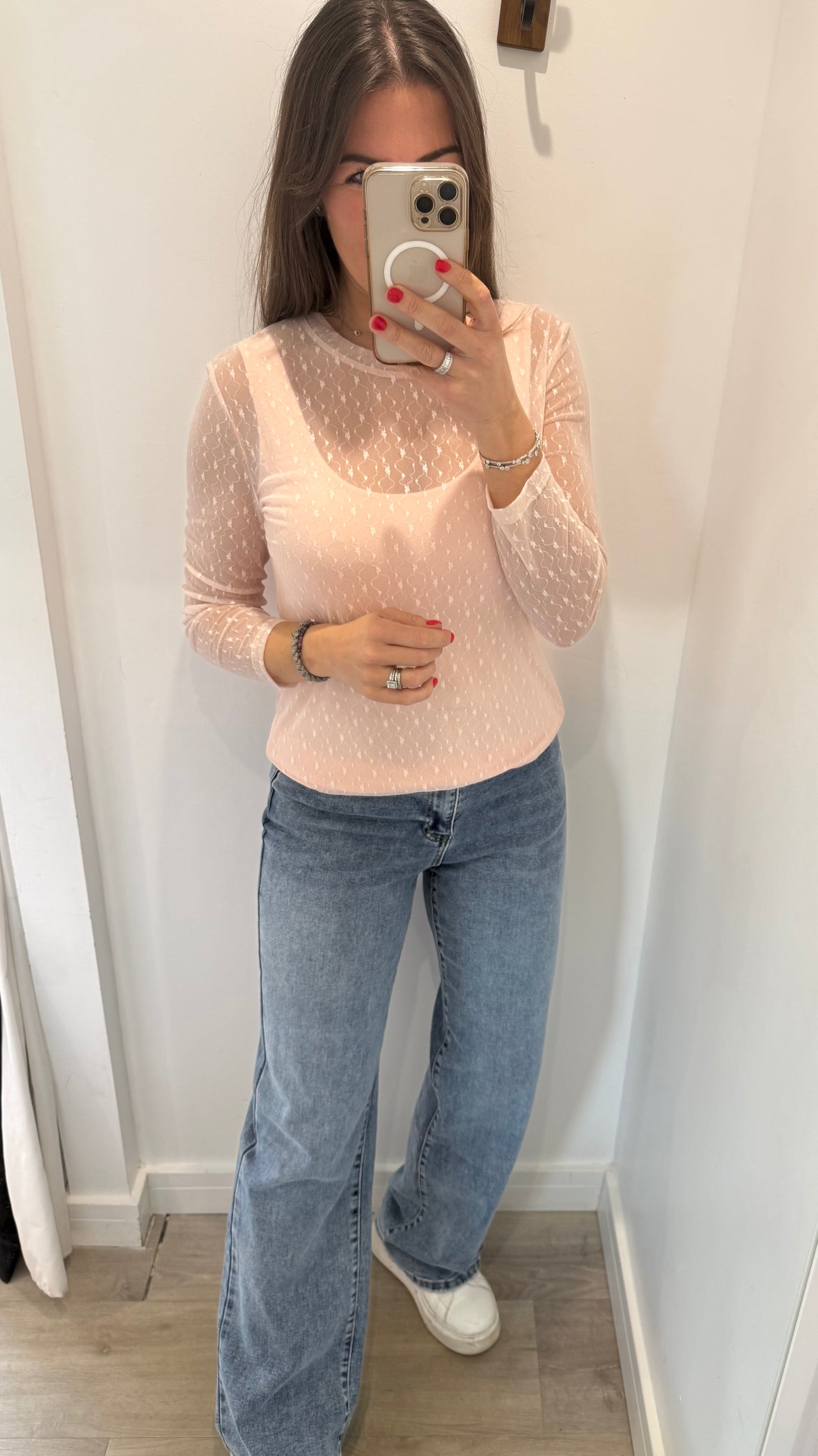 BLUSH PINK SHEER FLORAL TEXTURE TOP