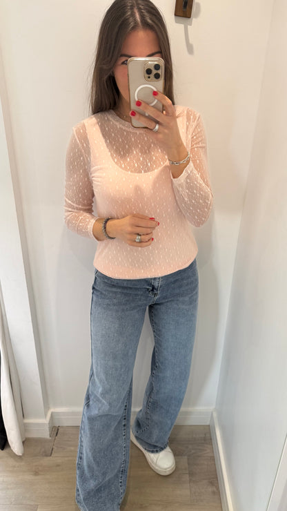 BLUSH PINK SHEER FLORAL TEXTURE TOP