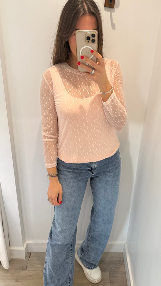 BLUSH PINK SHEER FLORAL TEXTURE TOP
