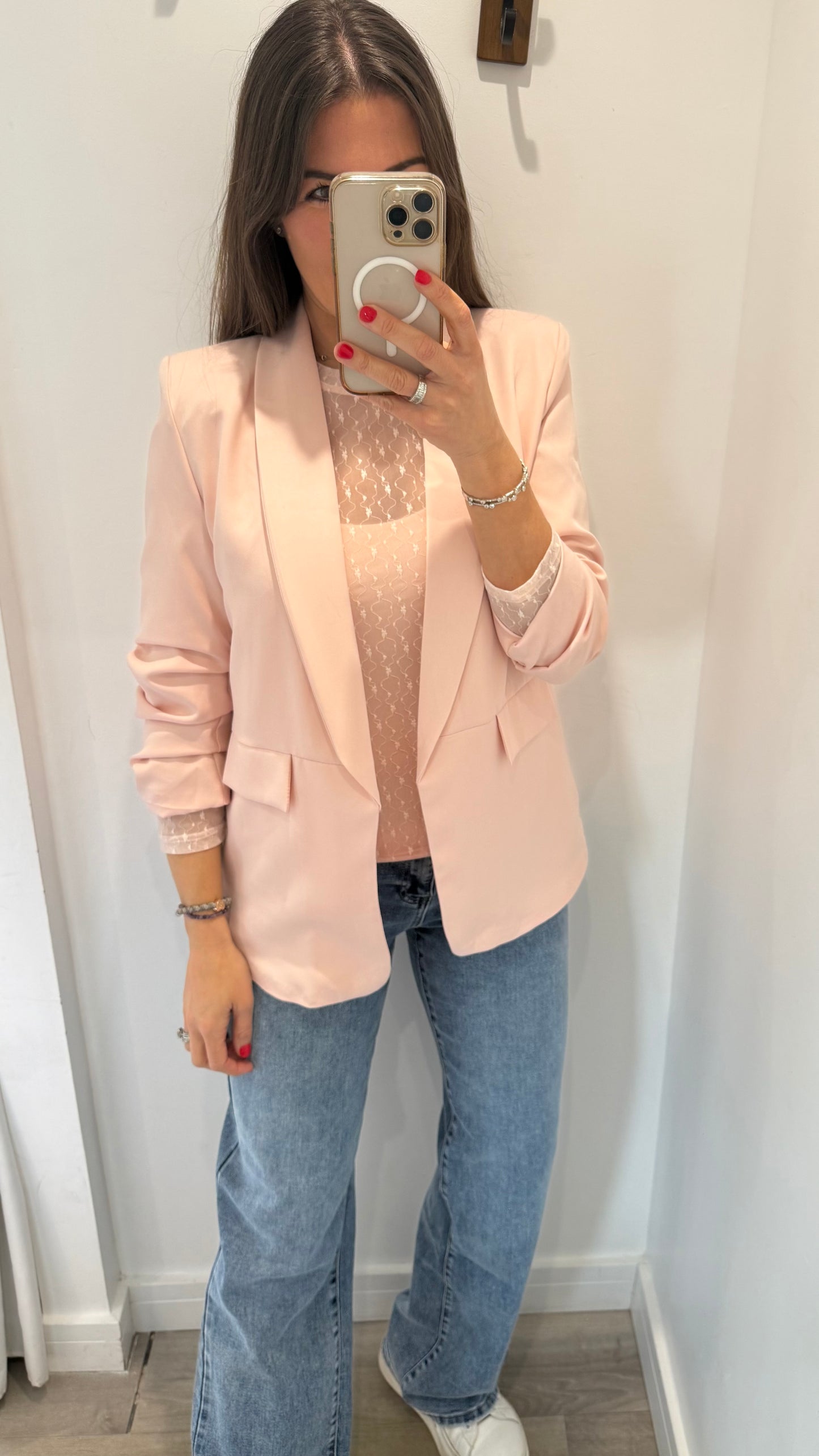 BLUSH PINK SHEER FLORAL TEXTURE TOP