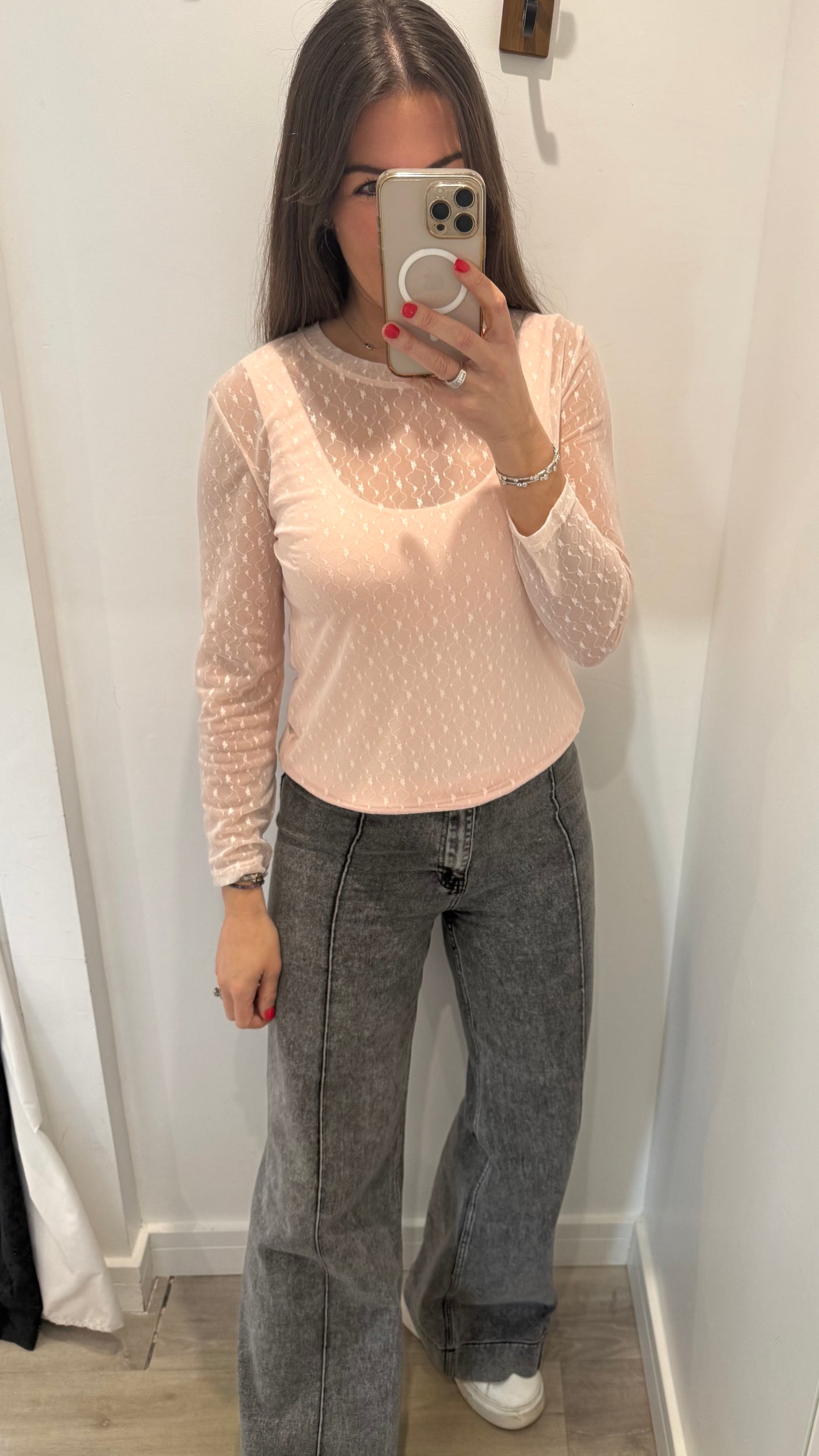 BLUSH PINK SHEER FLORAL TEXTURE TOP