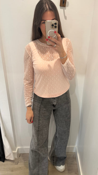BLUSH PINK SHEER FLORAL TEXTURE TOP