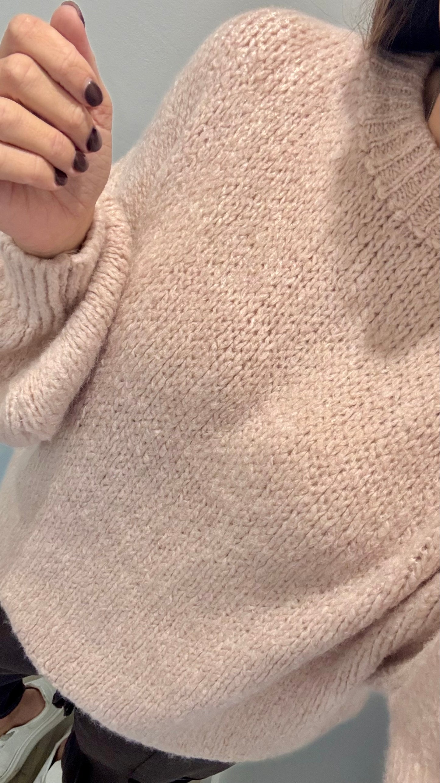 BLUSH PINK TEXTURED BALLOON SLEEVE KNIT