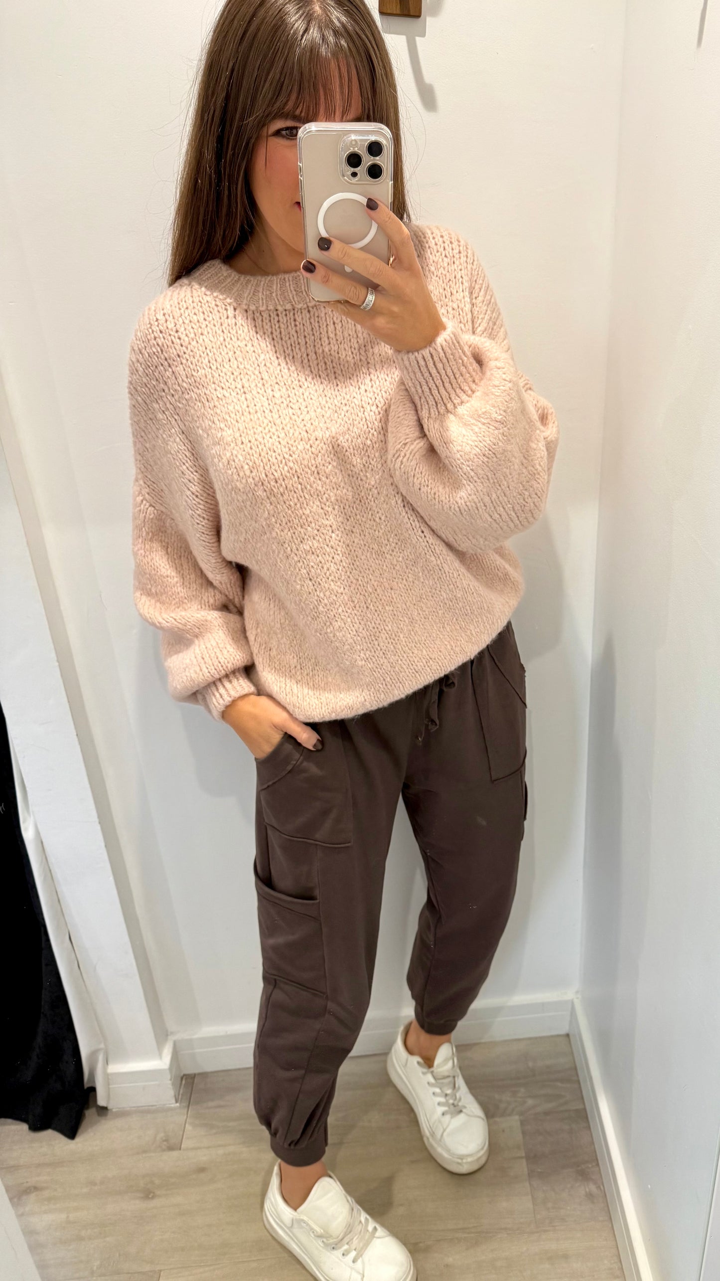 BLUSH PINK TEXTURED BALLOON SLEEVE KNIT