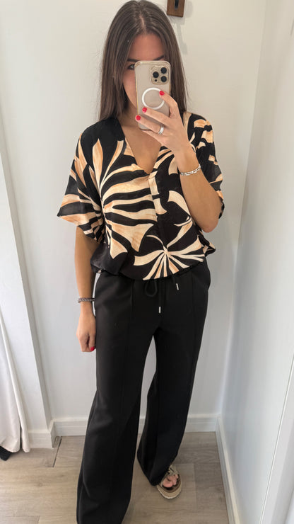 BOTANICAL PRINT V NECK TOP