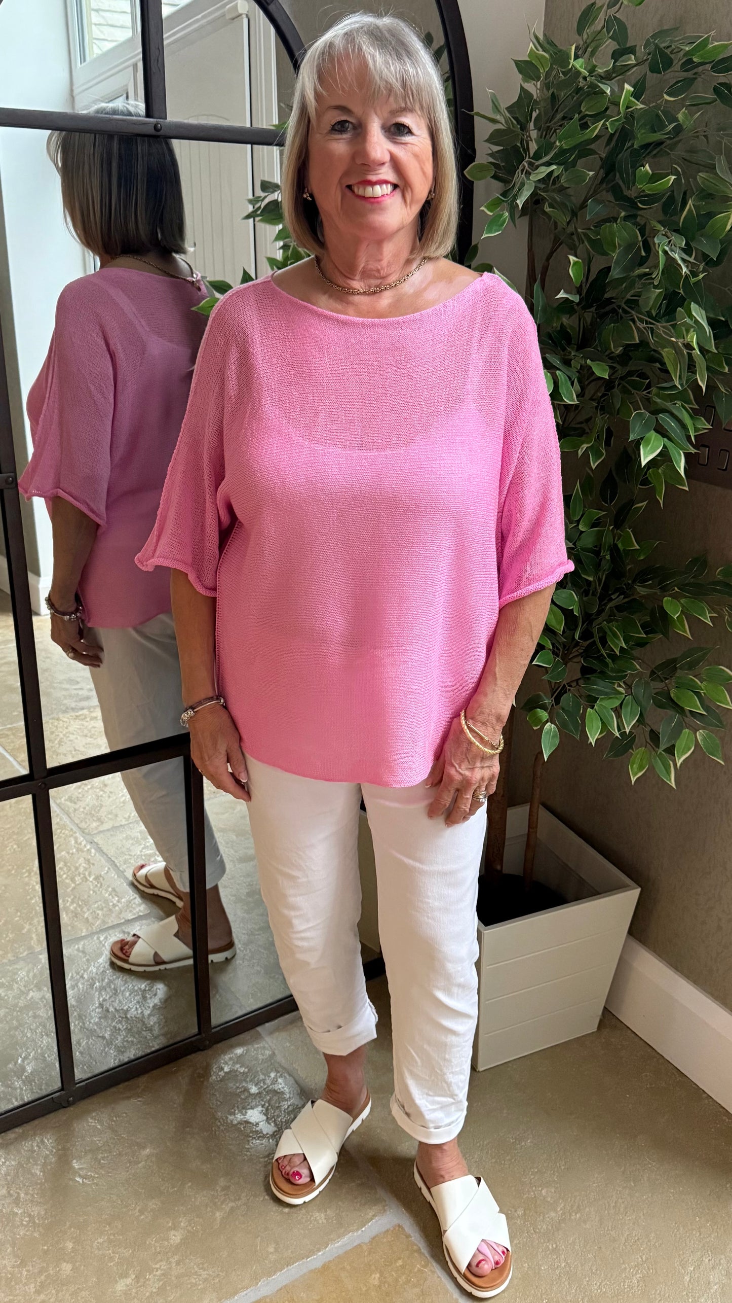 BRIGHT PINK FINE KNIT TOP