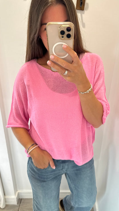 BRIGHT PINK FINE KNIT TOP