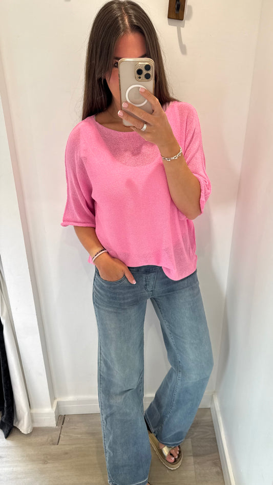 BRIGHT PINK FINE KNIT TOP
