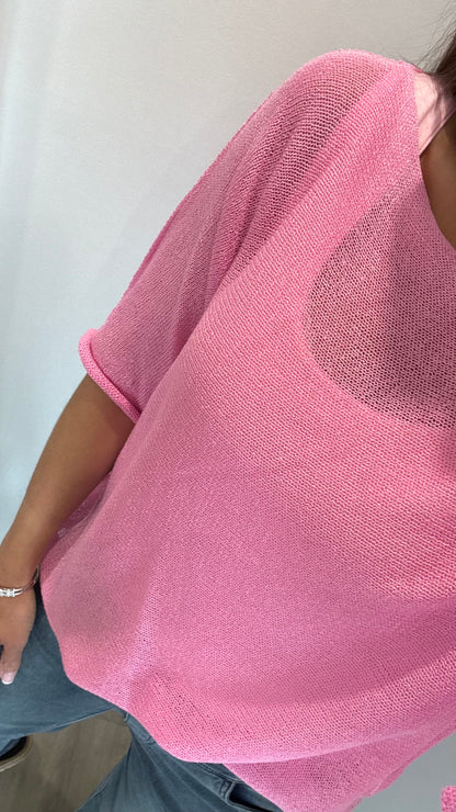 BRIGHT PINK FINE KNIT TOP