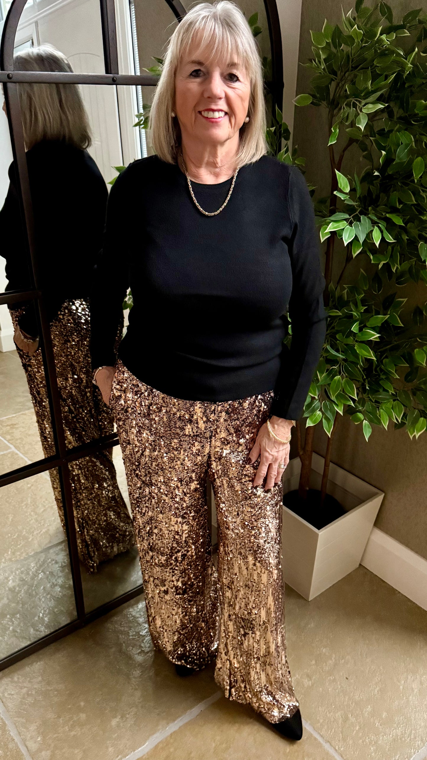 BRONZE SEQUIN TROUSERS – ELASTICATED WAIST