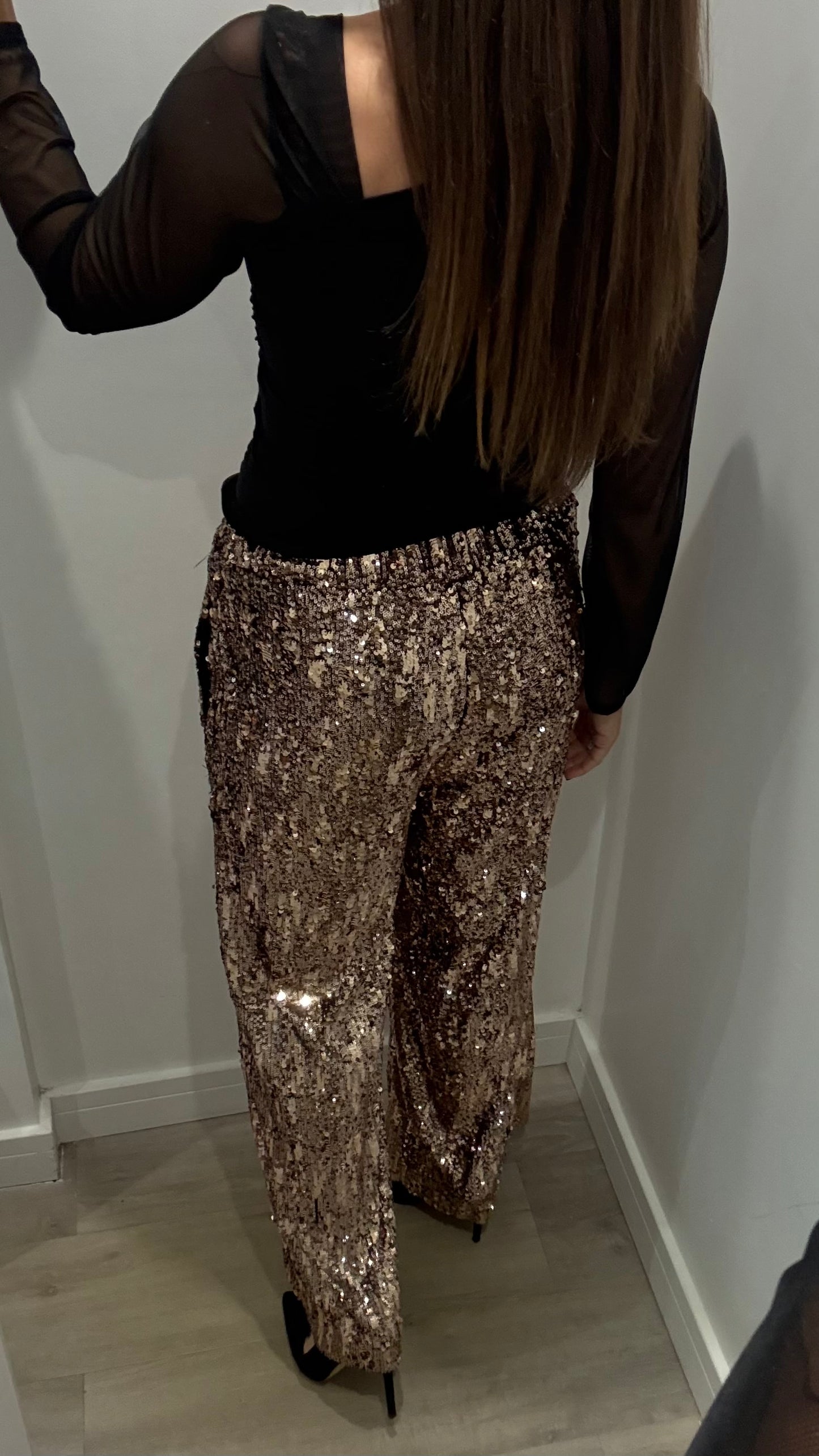 BRONZE SEQUIN TROUSERS – ELASTICATED WAIST